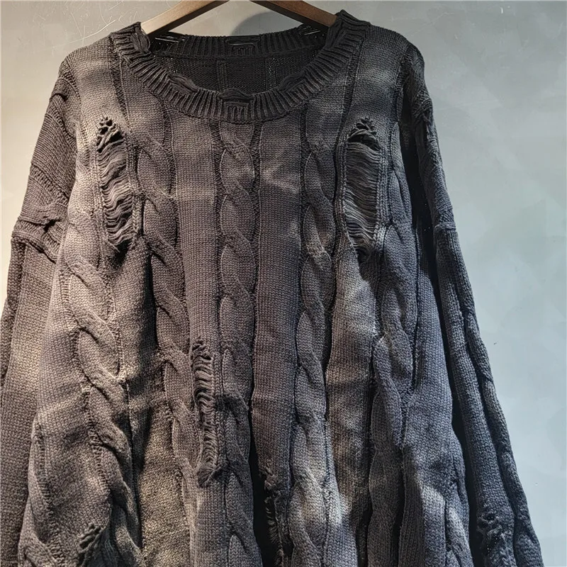 [zoci] French Design Hole Long Sleeved Knitwear Early Autumn Soft Waxy Fried Dough Twists Sweater Wind Loose Westernized