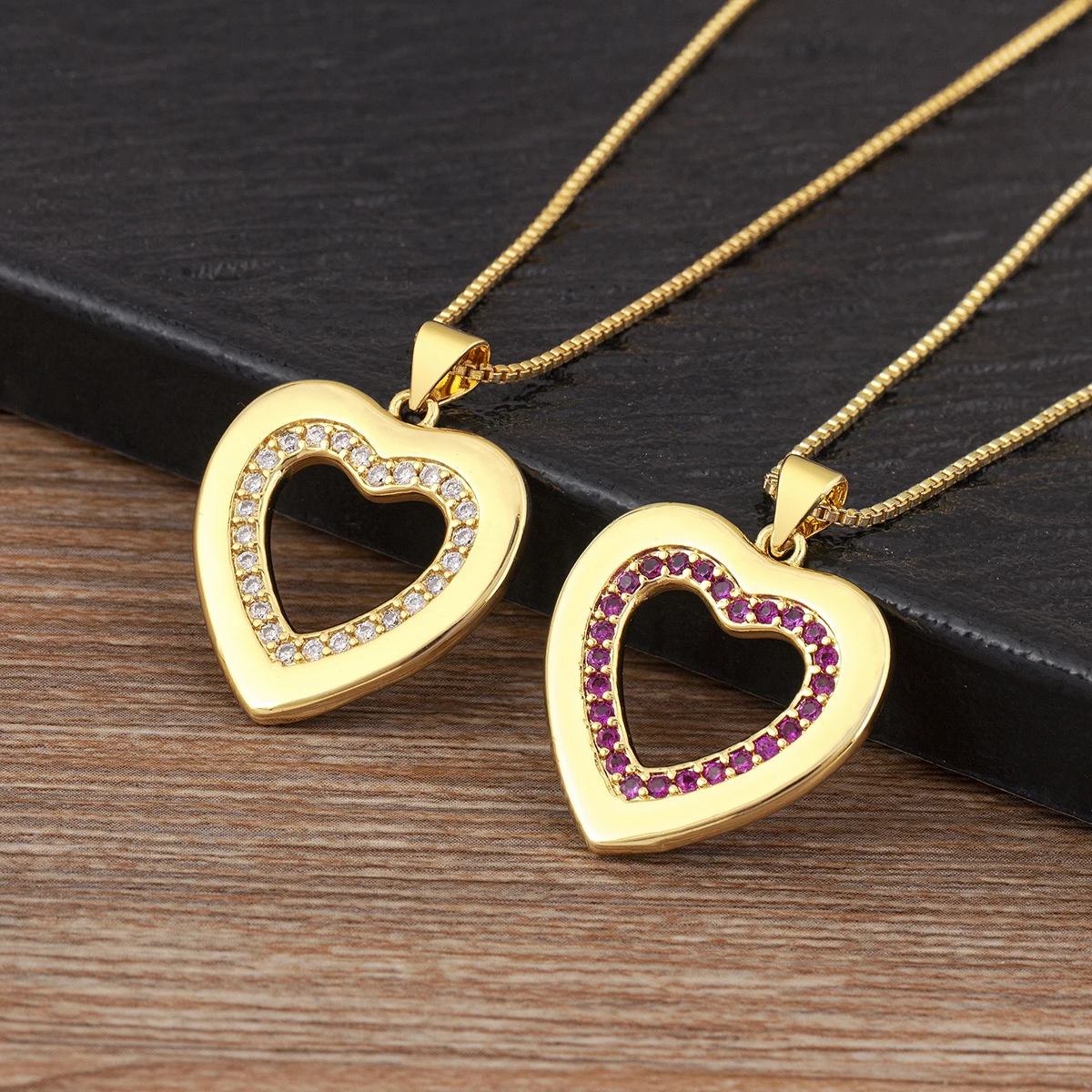 ニディン-男性と女性のためのペンダント付きジルコニアネックレス,ハート型のジュエリー,シンプルなスタイル,新年の贈り物,銅,トレンディ