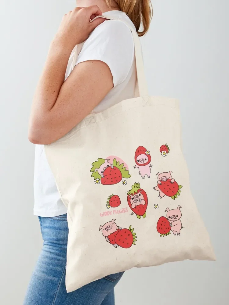 Giddy Piggies Strawberry Picking Tote Bag canvas tote Reusable bags tote bag men Bag