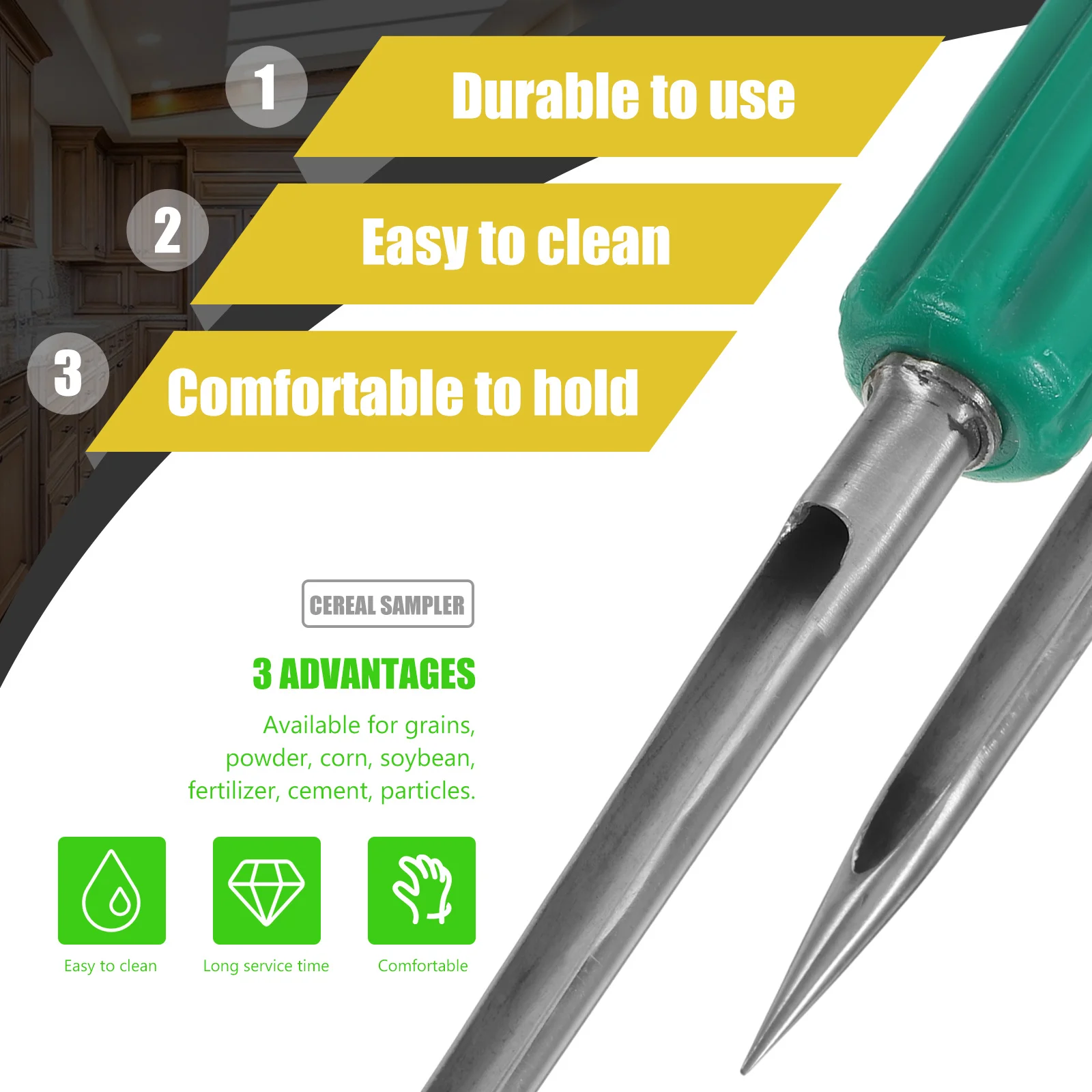 

Portable Durable Stainless Steel Wheat Soil Sampler Reusable Cereal Grain Powder Sampling Probe for Farm Soil Probe