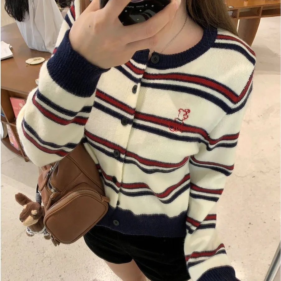 

Korean Long Sleeved Knitted Sweater for Women, Autumn Fashion, Lazy, Round Neck, Slimming Sweater, Cardigan Trend