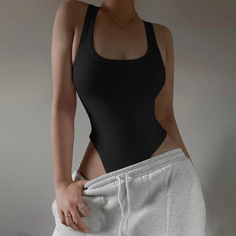 Sleeveless Knit Bodysuit  Hot Summer Sexy Bodycon Off Shoulder Halter Tops Casual Street Bodice For Women
