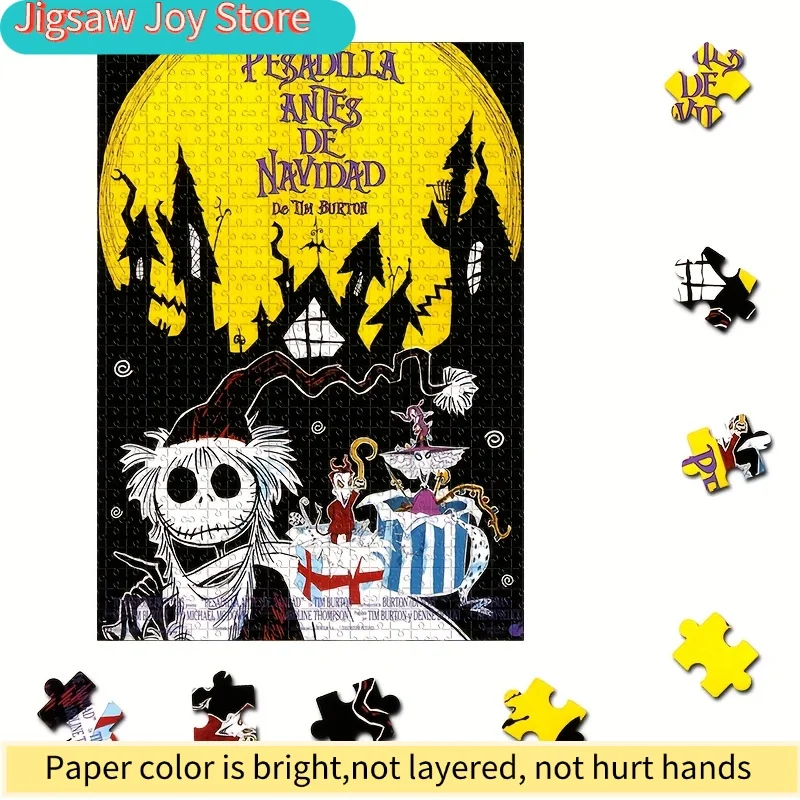 1000pcs Puzzle Featuring Cartoon Characters from "The Nightmare Before Christmas" with Jack And Sally, The Moon, Zero, Zombie