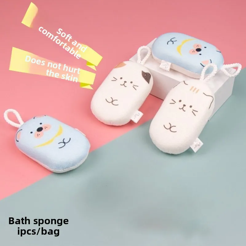 Cartoon-shaped bath sponges, soft & lathers easily. For babies/kids as bath balls, scrubbers, also newborns' bathing sponges.
