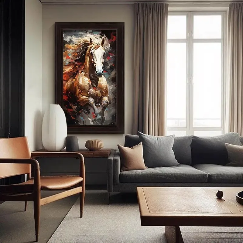 Wabi-sabi wind horse to success living room decorative painting horse hand-painted oil painting American retro porch