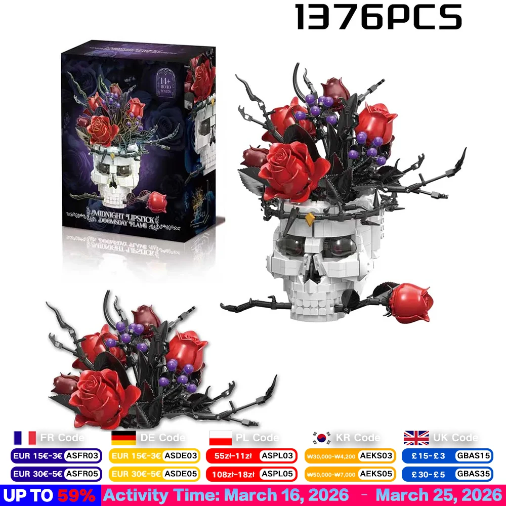 

2026 New Skull Roses Eternal Flower Bricks Gifts DIY Skeleton Photo Props Assembly Home Decor MOC Gothic Flower Bouquet Blocks