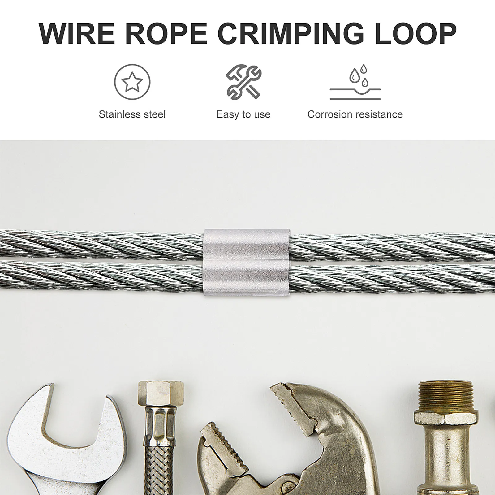 1Set Steel Cable Clamp Aluminum Double Ferrule Crimping Loop Sleeves Silver for General Purpose Cable Transport Fixing