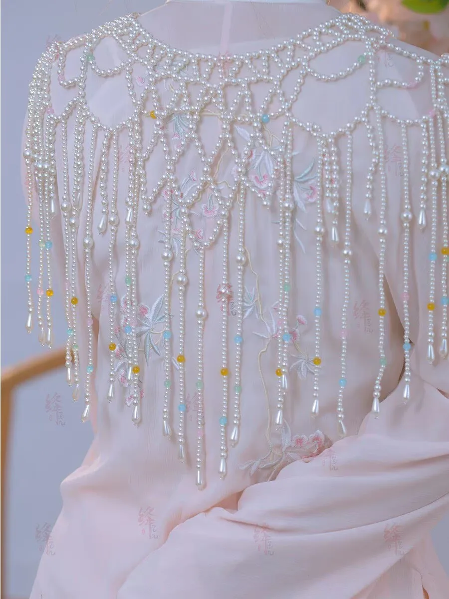 Handmade Pearl Cloud Shoulder Women Chinese Hanfu Accessories Beaded Tassel Cloud Shoulder Qipao Hanfu Shawl