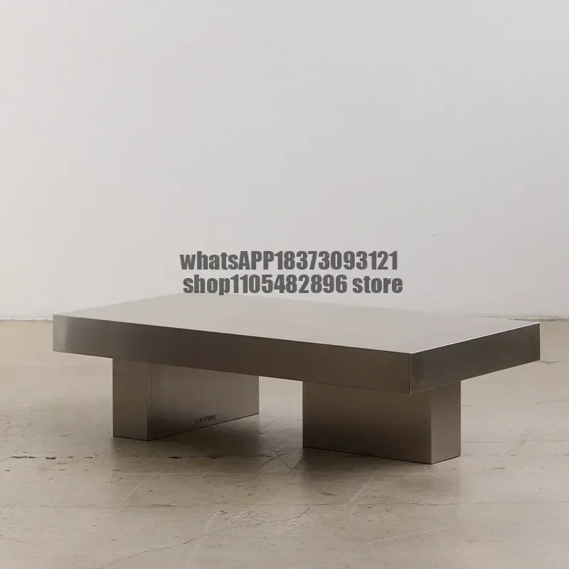 Modern simple rectangular stainless steel coffee table light luxury high-end living room designer creative coffee table