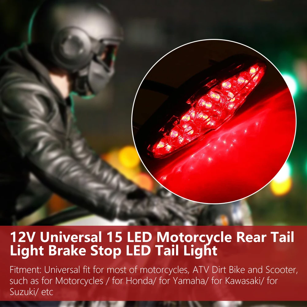 Motorcycle Brake Tail Light 12V 15 LED Motorcycle Brake Stop Running Tail Light Rear Light ATV Dirt Bike Universal Tail Light