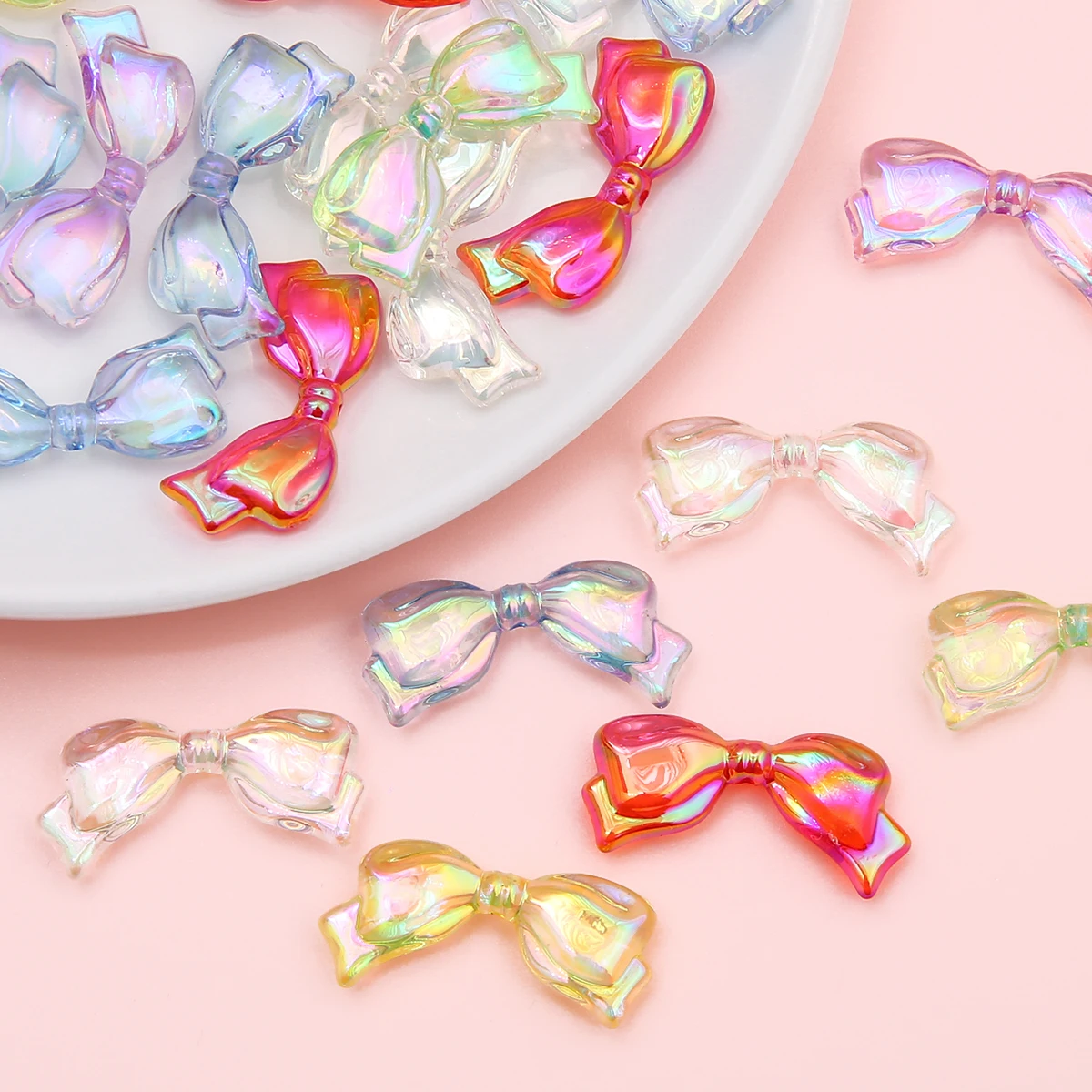 4-10pcs Acrylic Transparent Colorful Through-hole Bow Accessories Handmade DIY Earrings, Hair Accessories, Material Beads