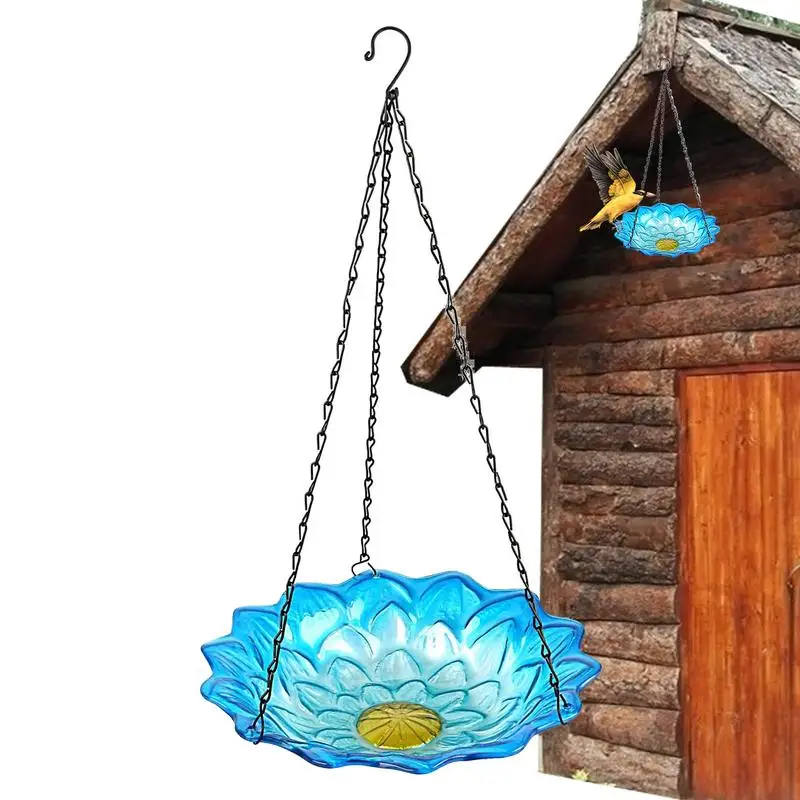 Parrot Perch Shower Pet Bird Bath Weather Resistant Birdbath Hangable Glass Flower Bird Baths Bird Accessories Garden supplies