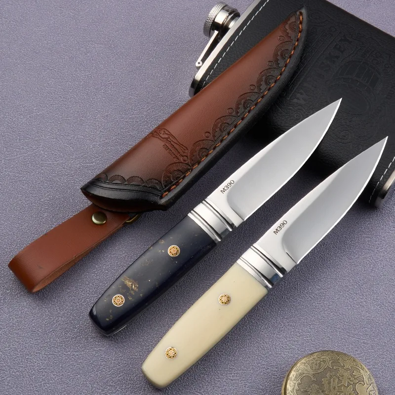 

M390 Высокая твердость, скандинавский маленький фиксированный лезвие, зеркальный лак, костная ручка, коллекционный нож для выживания в кемпинге, фруктовый нож