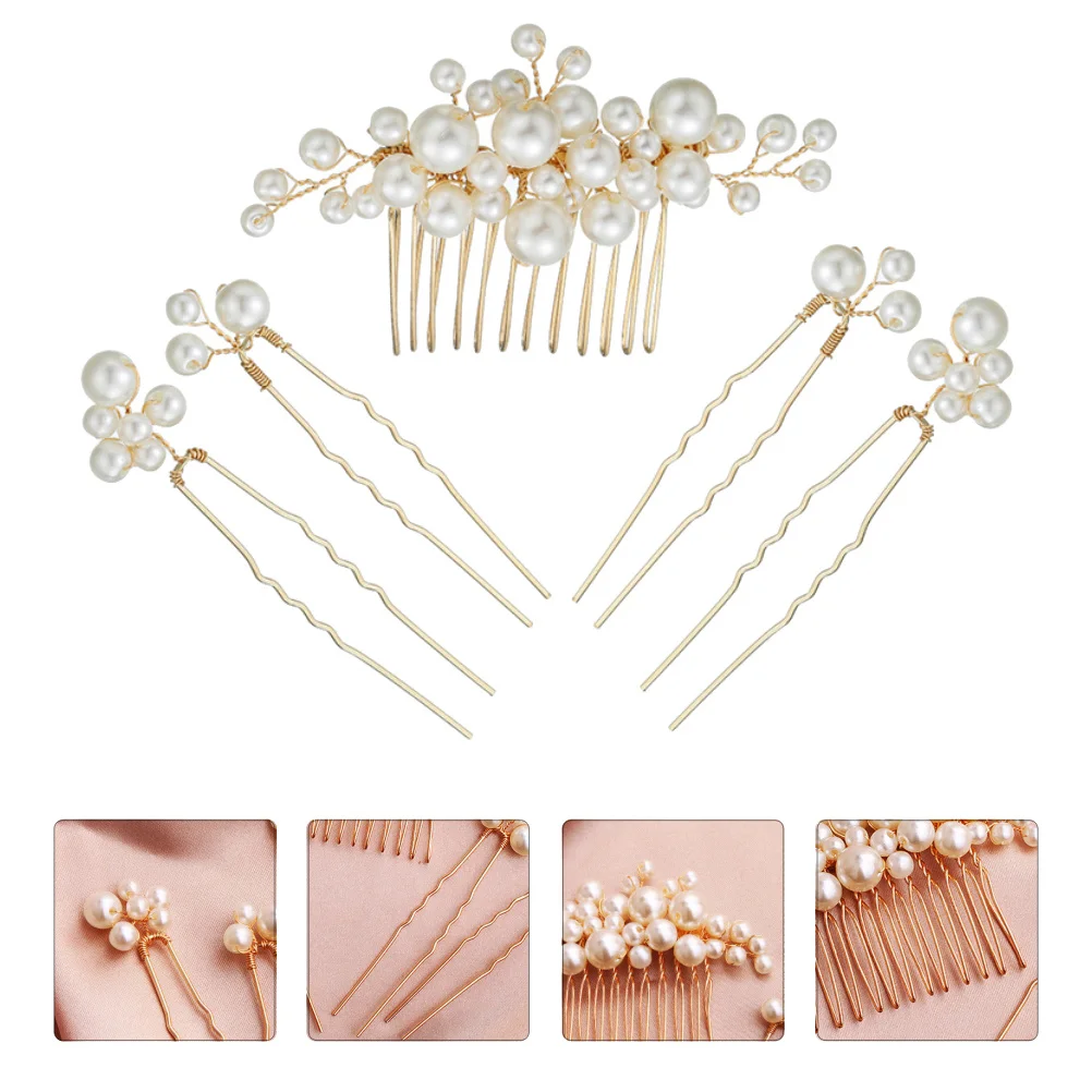 

1Set Bridal Headdress Pearl Hair Comb Hairpin Set Wedding Bride Hairpin Fashionable Hair Accessories Stylish Headwear
