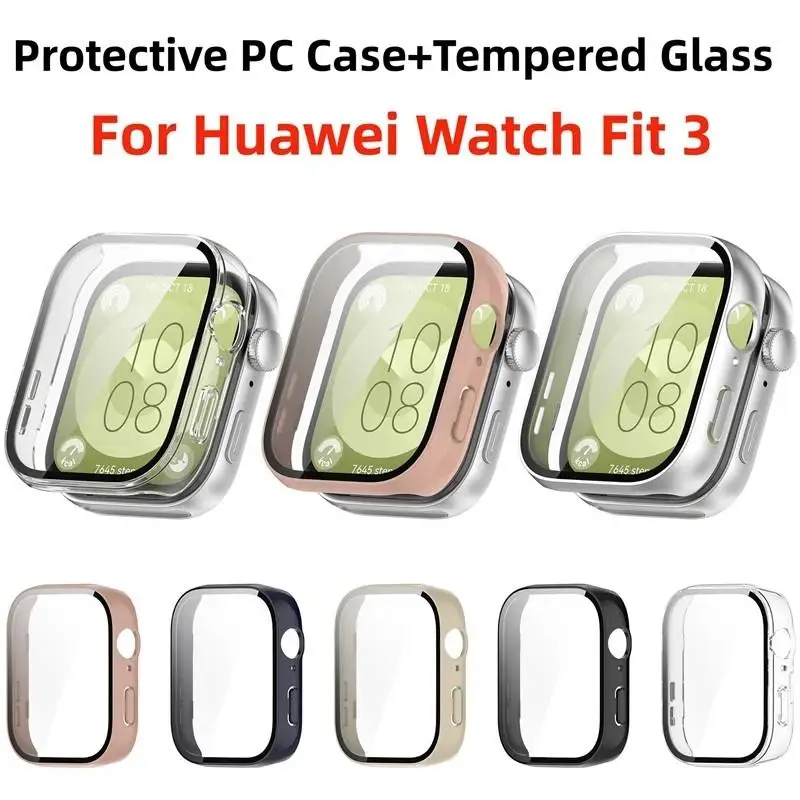 

PC Case+Tempered Glass For Huawei Watch Fit 3 Fall Prevention Full Cover Screen Protector For Huawei Watch Fit3 Protective Case