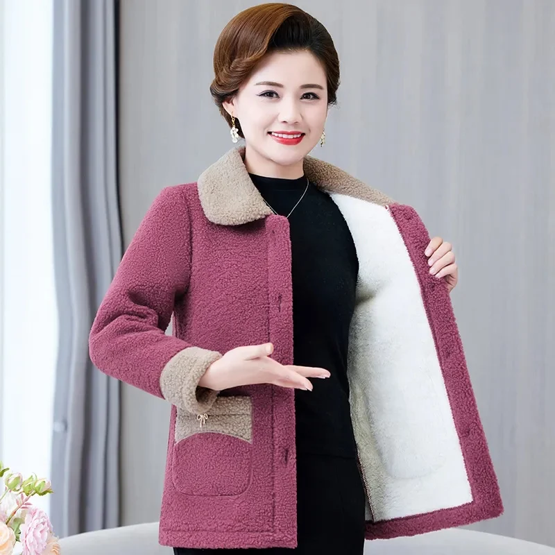 New Middle-age Women Clothes Winter Coat Thicken Lambswool Jacket Fleece Parkas Female Cotton Padded Jacket Warm Tops Outerwear