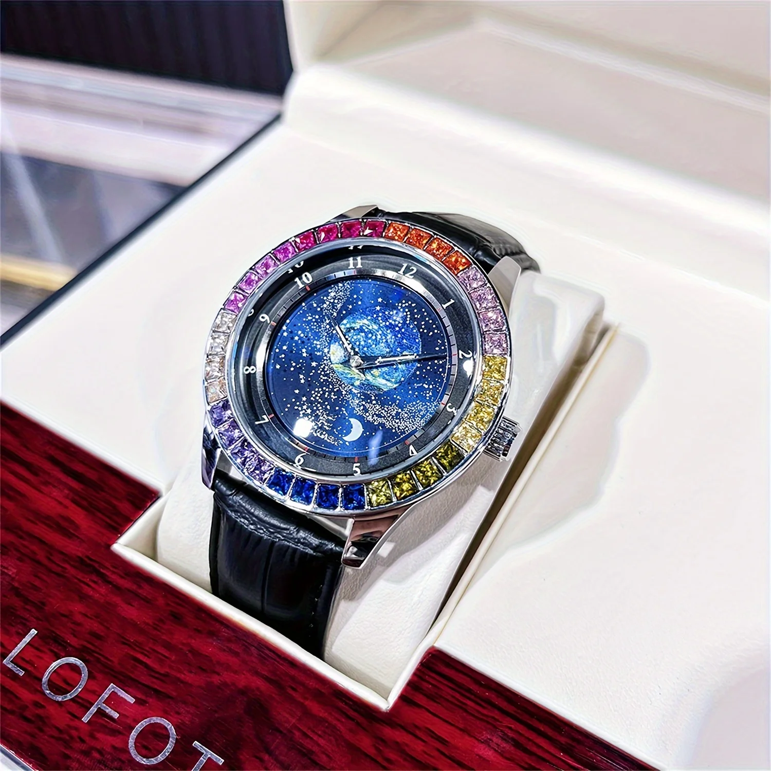 Fashion Trend Creative Rotating Starry Sky Color Diamond Fully Automatic Mechanical Dial Night Light Waterproof Men\'s Watch