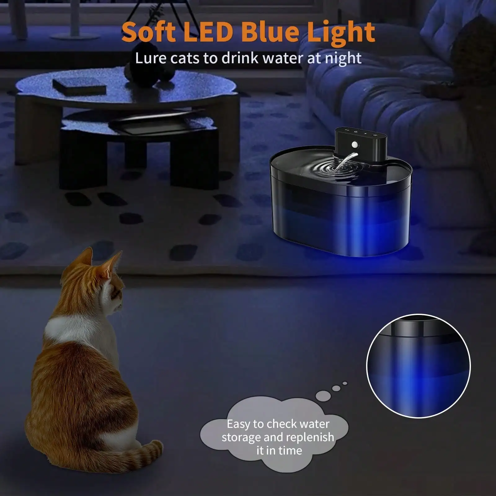 2.2L/74.5OZ/0.58ml Automatic Cat Water Fountain with Fountain Function. Features Intelligent Sensor-Activated Water Dispensing