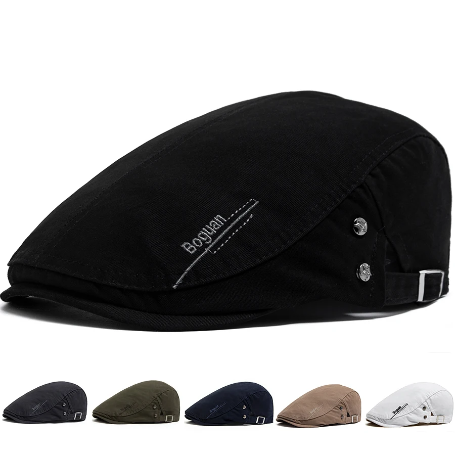 Button Embroidery Beret Cotton Vintage Men Women Fashion Flat Visor Hat Casual Retro Newsboy Cap For 55-59cm Head Circum Ference