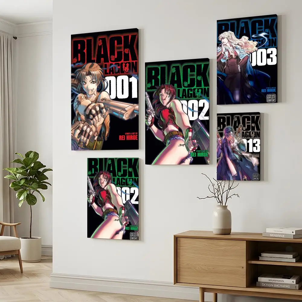 Retro Comic B-Black Lagoon Framed Wall Painting Canvas Wall Prints for Bedroom Living Area Office Hanging Picture Decor