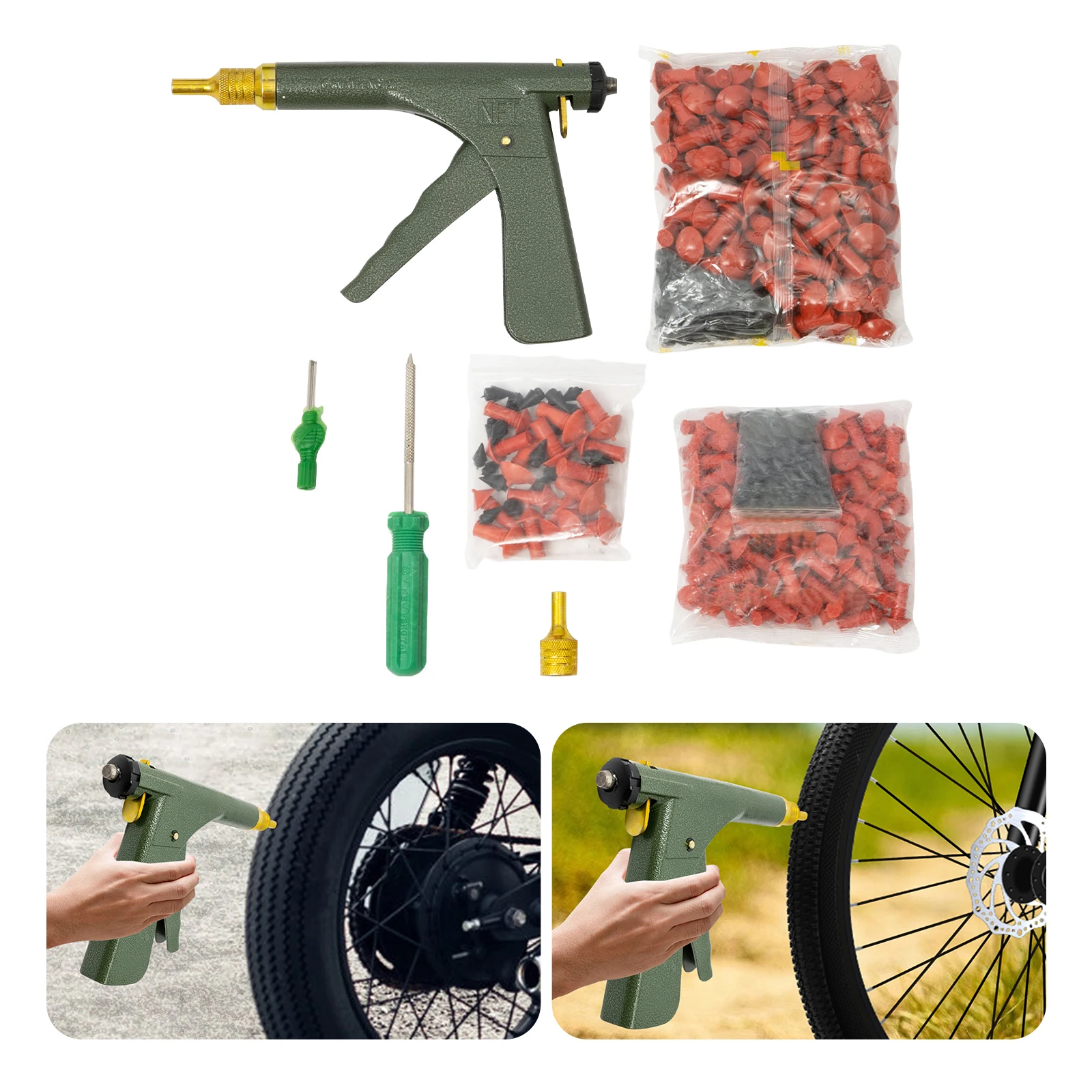 Car Auto Tire Plugger Tubeless Tire Wheel Repair Gun Kit W/ Plug Rubber Plugging