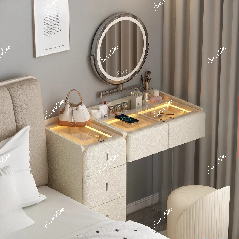 Modern simple four buckets, makeup table, small bedroom, solid wood integrated with side cabinet