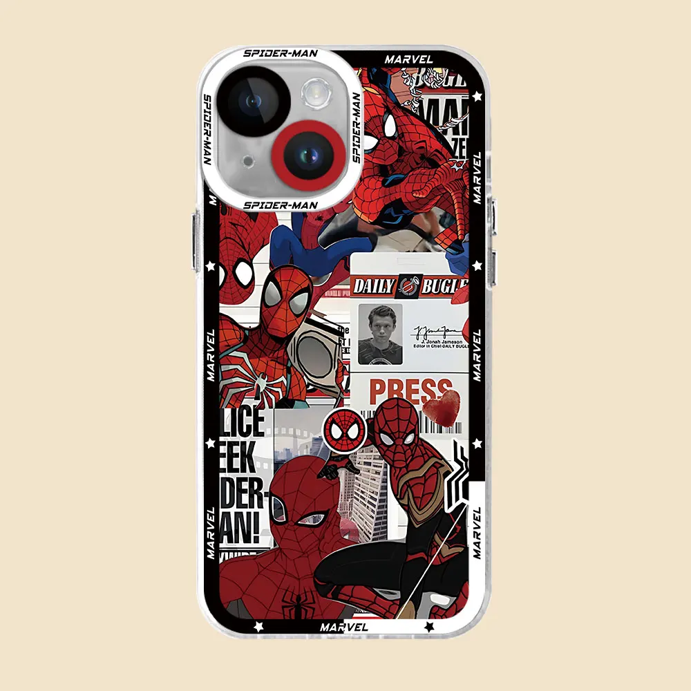 Custodia hot Marvel Spider Man per iPhone 7 6s 13 Pro Max 8 15 Plus 14 Pro 11 SE X XS 12 Mini XR 11Pro Cover Coque in Silicone trasparente