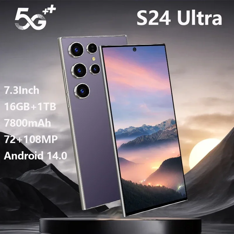 2025 New Original Global Version Mobile phone S24 Ultra smartphone 5g 7.3inch HD 16G+1T 7800mAh Face unlocked 108MP Camera