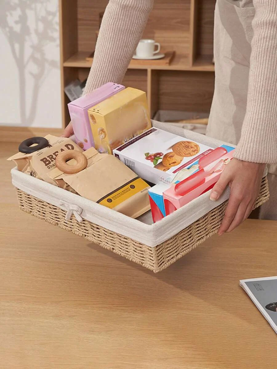 Desktop Storage Box Makeup, Keys, Snacks Tray, Home Living Room Rattan Storage Organizer Basket Woven Basket