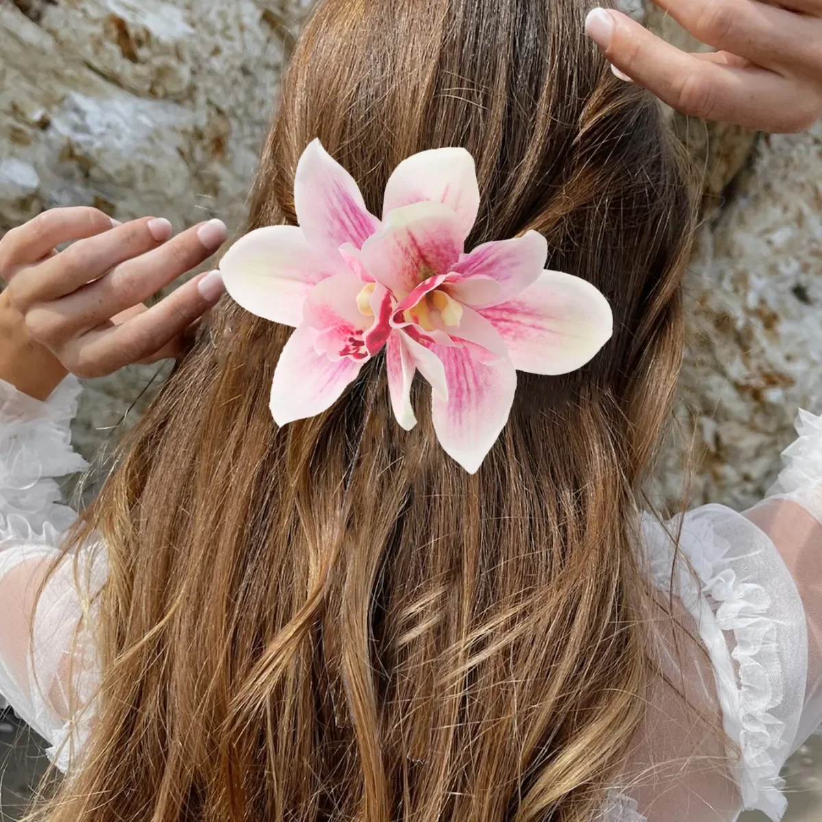 New Bohemian Orchid Flowers Hair Clips Small Hairpin Bridal Barrette Beach Wedding Flower Women Holiday Hair Accessories view 2