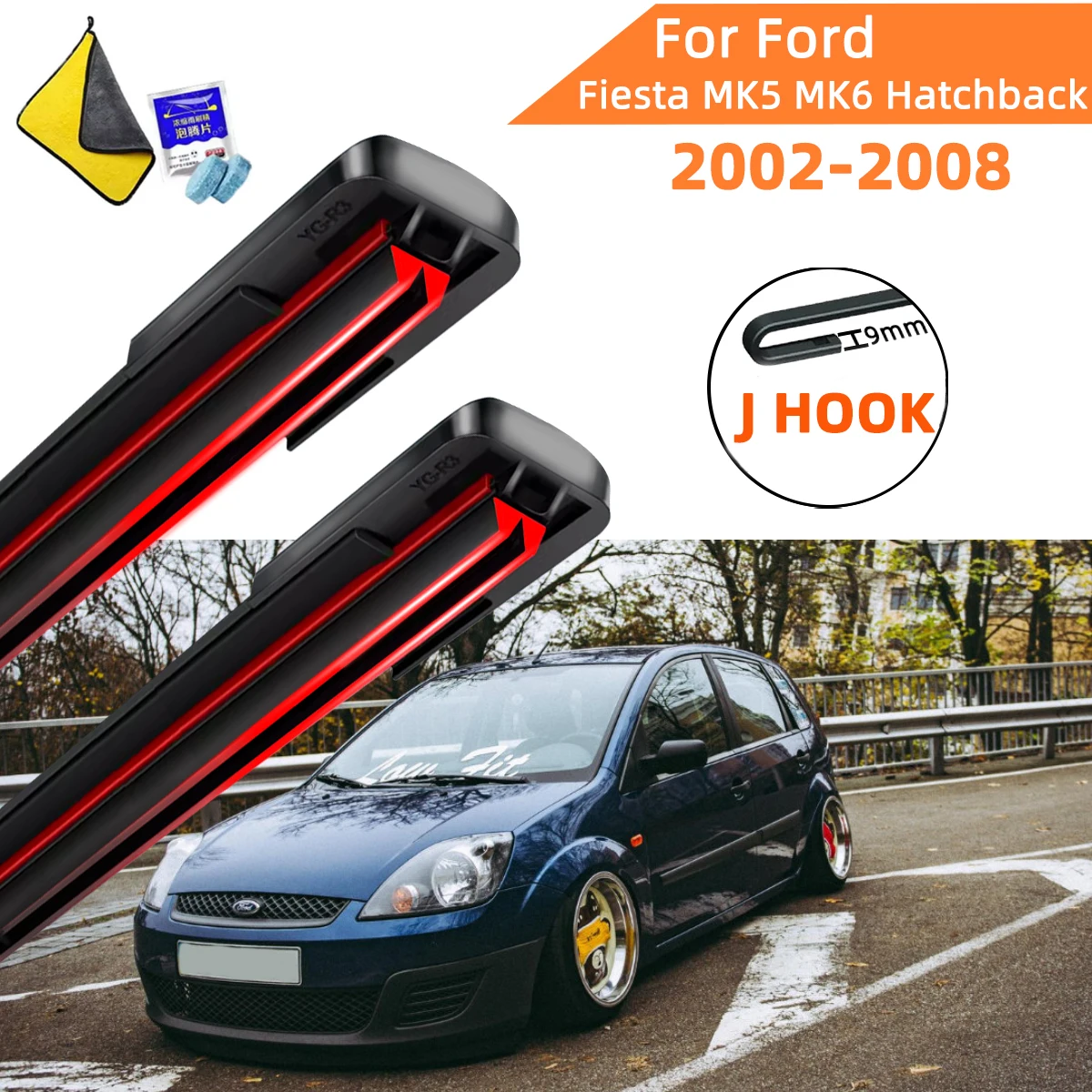 

Double Rubber Car Wipers for Ford Fiesta MK5 MK6 Hatchback Front Blade Brushes Cutter Accessorie Wiper Windscreen Wiper Wear