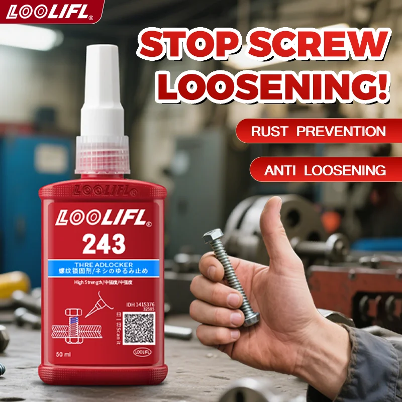 243 detachable thread glue is suitable for nuts, bolts, fasteners with medium strength to prevent loosening and corrosion