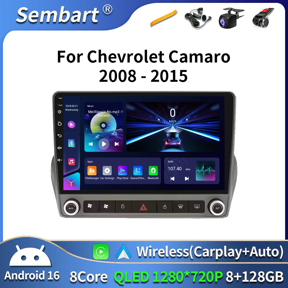 راديو سيارة 2Din أندرويد 16 لسيارة شيفروليه كامارو 2008-2015 مشغل ستيريو Carplay Autoradio WIFI GPS والملاحة FM/RDS 4G LET DSP