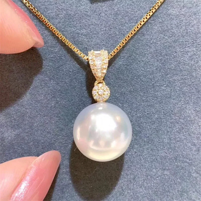 18K gold-plated 9-10mm 11-12mm 12-13mm 7-8mm 8-9mm 13-14mm Japan akoya white round pearl classic pendant 18inch