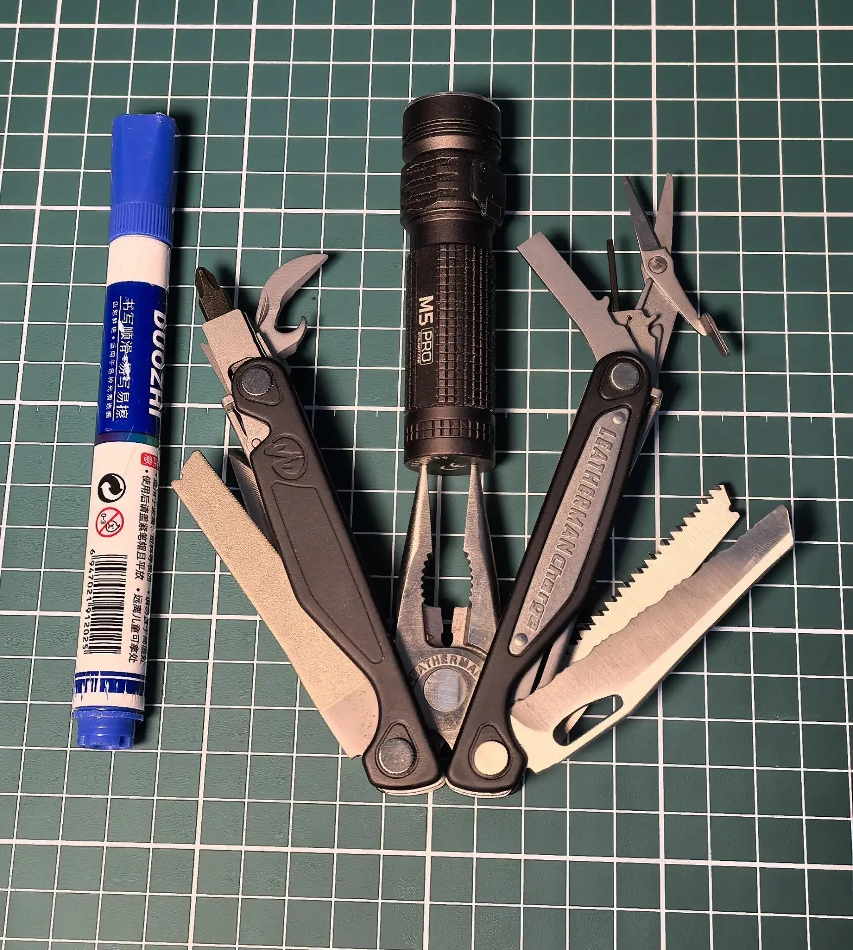 Custom 3D Printed Carry Holster | Combo Storage for Flashlight + Leatherman Multitool + Marker Pen - view 2