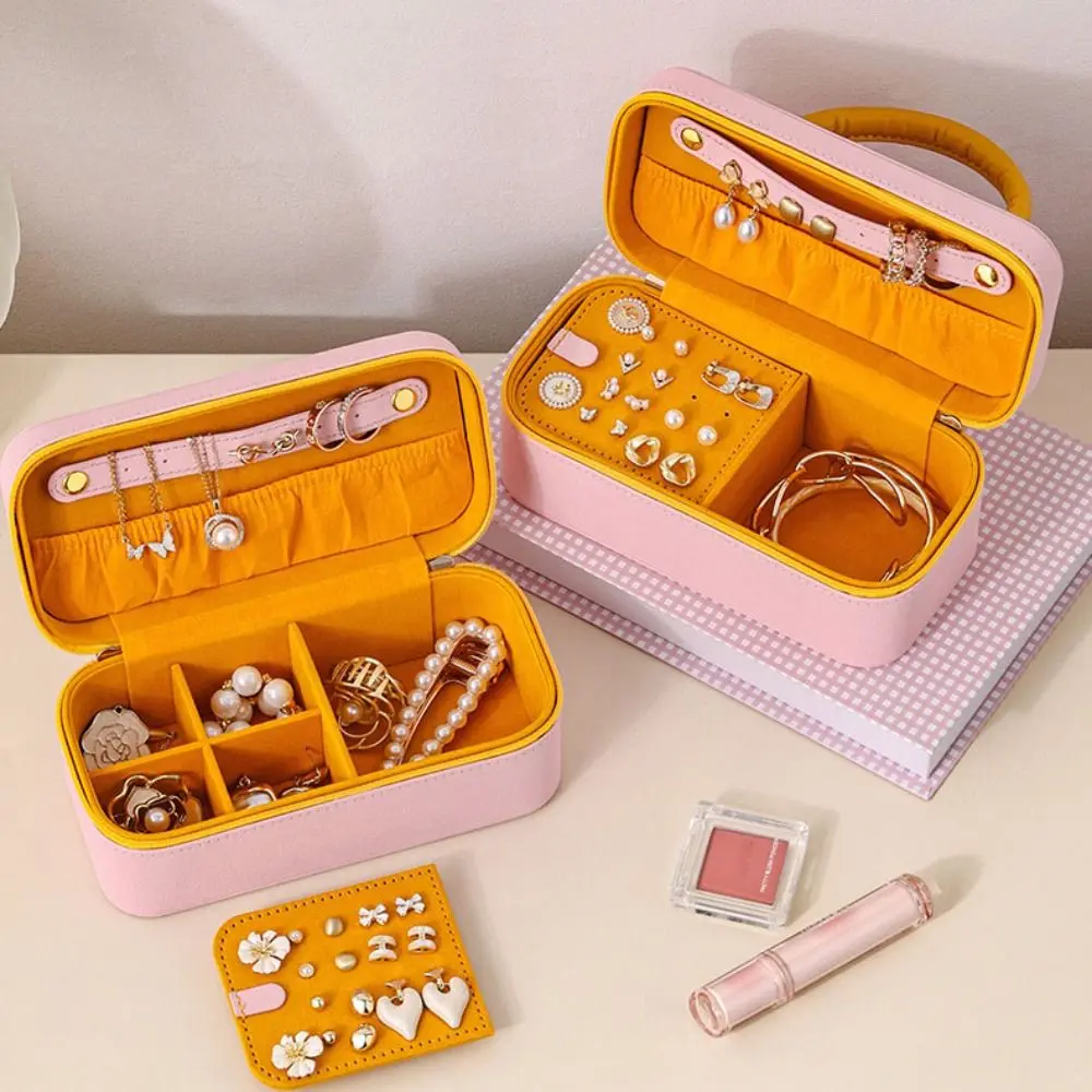 

Creative Large Capacity Jewelry Box with Cover Hand-held Jewelry Storage Case Leather Dust-proof Necklace Storage Box Woman