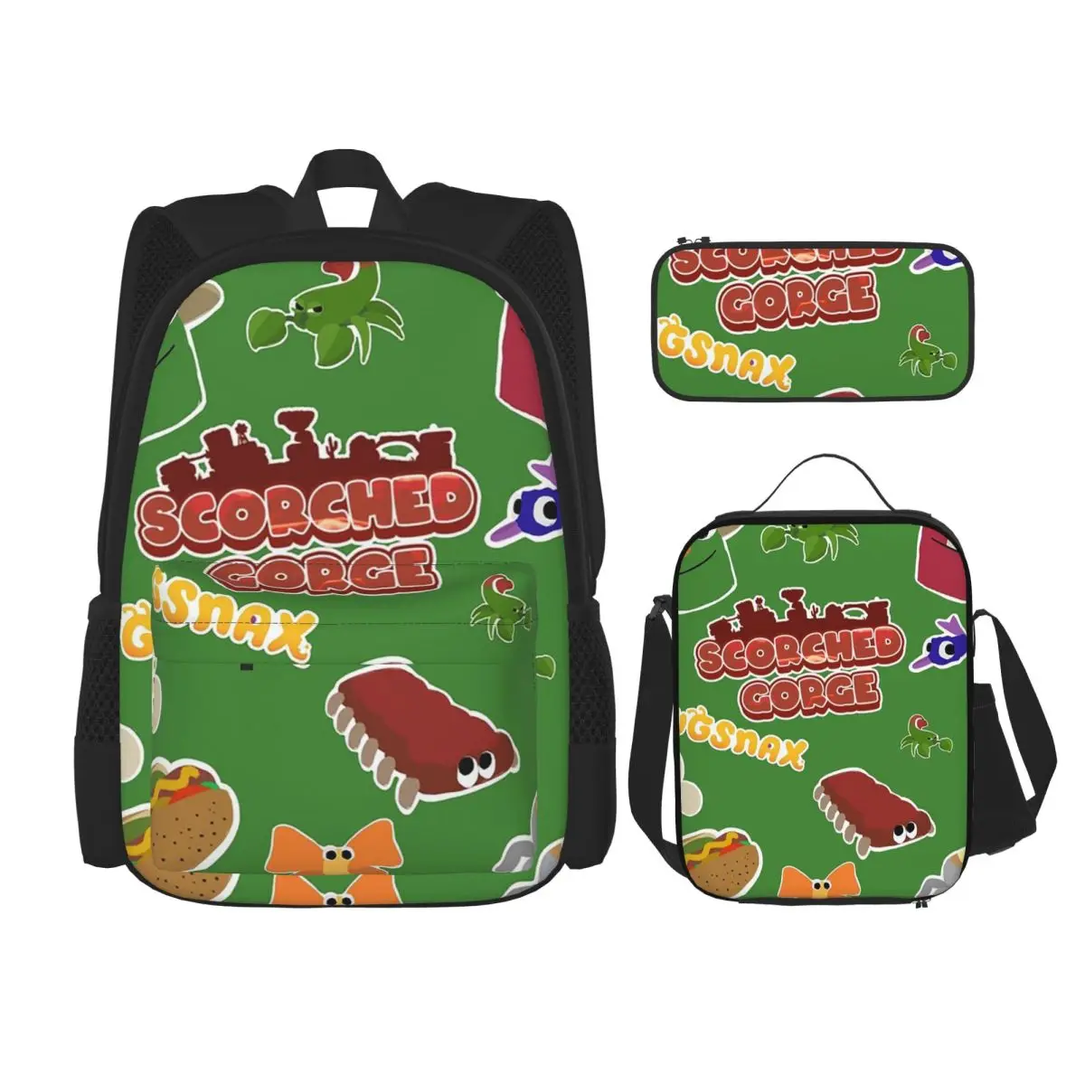 Bugsnax Fan Art Scorched Gorge Bookbag Backpacks Children School Bags Kids Rucksack Lunch Bag Pen Bag Three-Piece Set