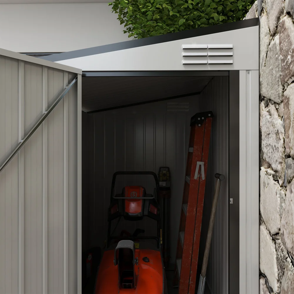 4' x 6' Metal Outdoor Storage Shed, Lean to Storage Shed, Garden Tool Storage House with Lockable Door and 2 Air Vents