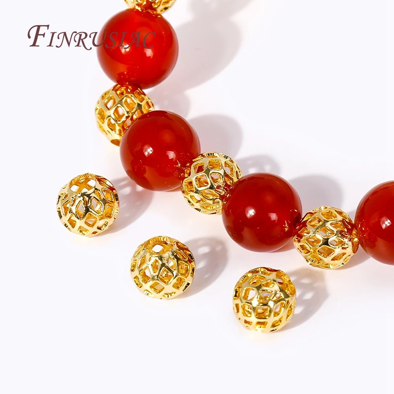 High Quality DIY Jewelry Accessories 4/5/6/8MM Brass Round Hollow Spacer Beads 18K Gold Plated Separator Beads Bracelet Beads