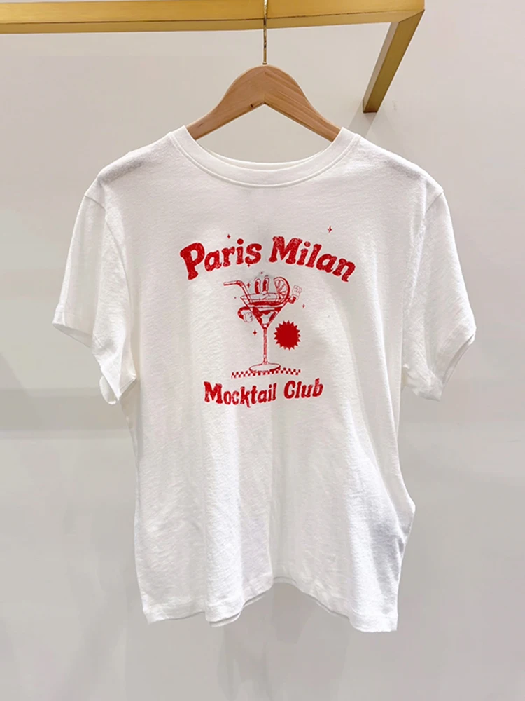 

M Home South Oil Высококачественная европейская женская весенняя новая футболка с буквенным принтом Топ для поездок на работу Свободный крой ort Sve round Ne