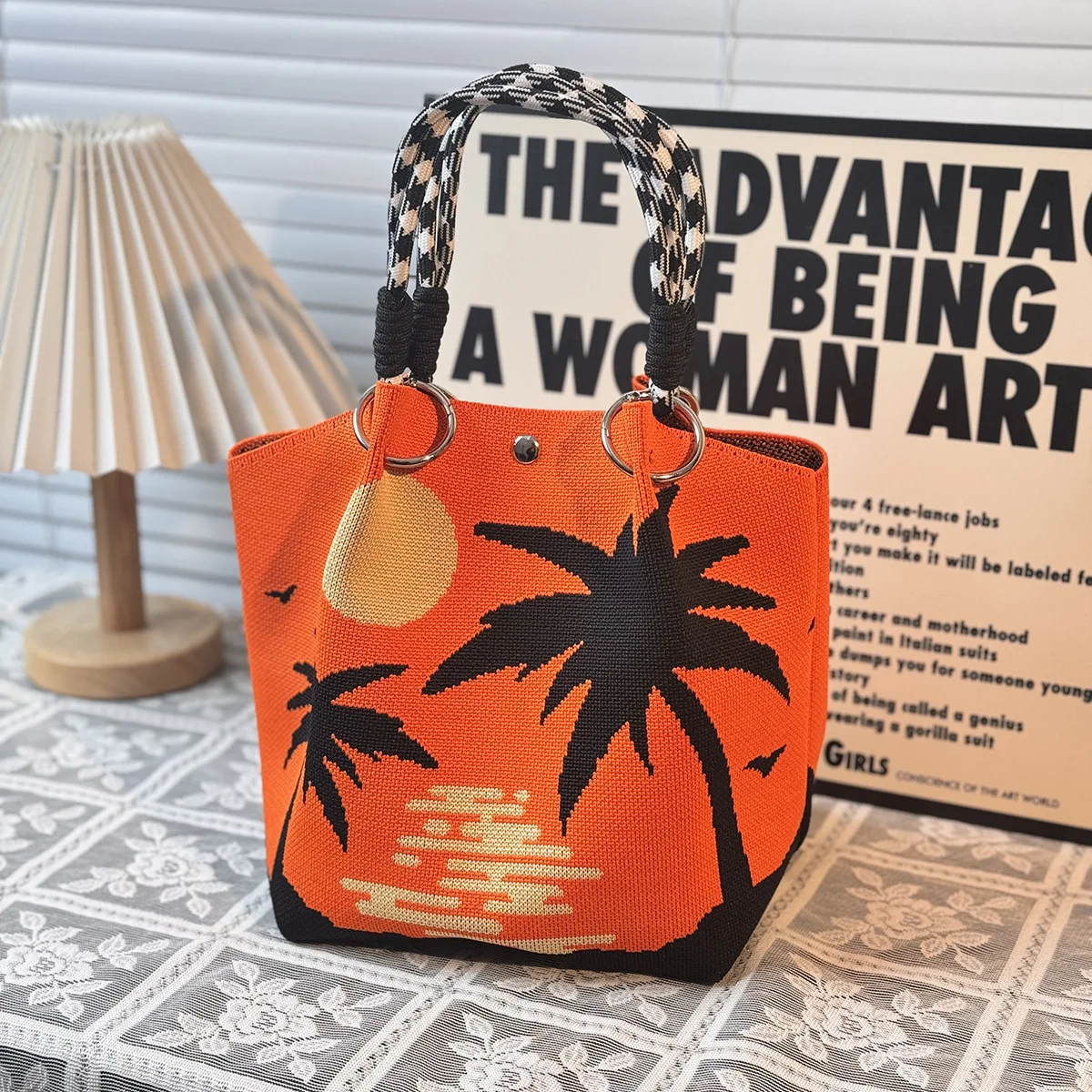 Dusk Island Knitted Handbag High-Quality Eco-Friendly Gift Bag Multifunctional Large Capacity Tote Bag Suitable for Gifting to Family, Friends, and Classmates, Fashionable Handbag for Vacation, Shopping, and Daily Use, Women's Bag for Carrying Items