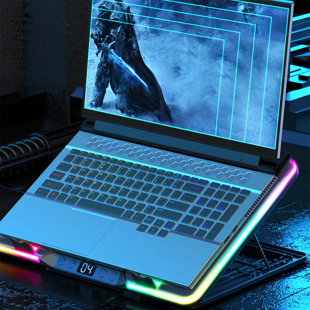 لوحة تبريد الكمبيوتر المحمول مع 5 مراوح هادئة حامل الكمبيوتر المحمول ارتفاع قابل للتعديل حامل تبريد الكمبيوتر المحمول 2 منافذ USB لأجهزة الكمبيوتر المحمولة مقاس 11-17.3 بوصة