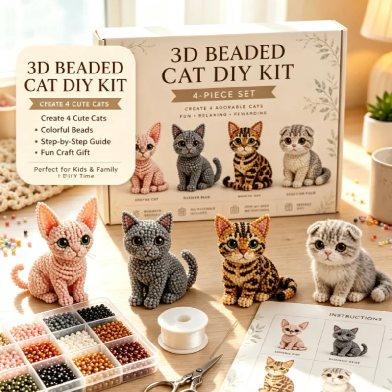 3D Beaded Cat Dog DIY Kit Cute Animal Craft Set with Instructions Handmade Beadwork for Beginners Craft Lovers Gift