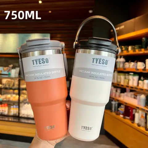 750ML Tyeso 커피 컵 스테인레스 스틸 보온병 병 이중층 절연 콜드 핫 여행 머그잔 진공 플라스크 자동차 물병