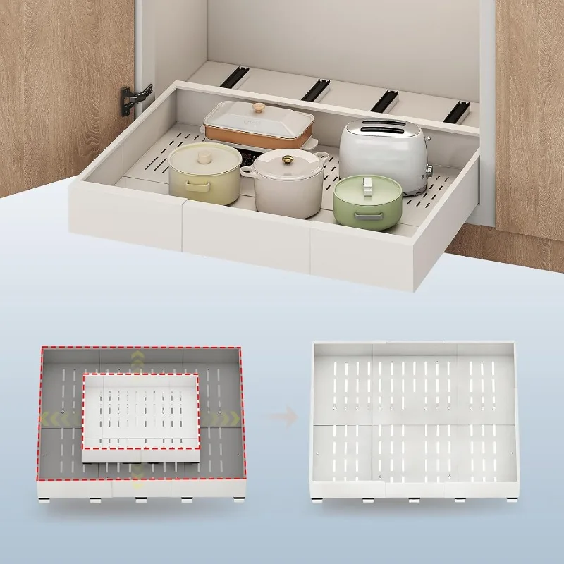 

Выдвижной органайзер для шкафа, регулируемая ширина и глубина, 3 направляющие, выдвижные ящики, регулируемые полки без сверления