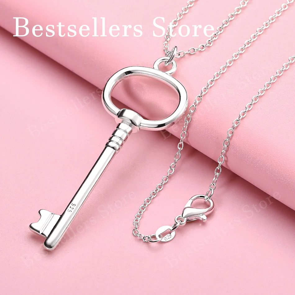 925 sterling silver 16-30 inch exquisite round key pendant necklace for women's fashion wedding jewelry, gifts and accessories