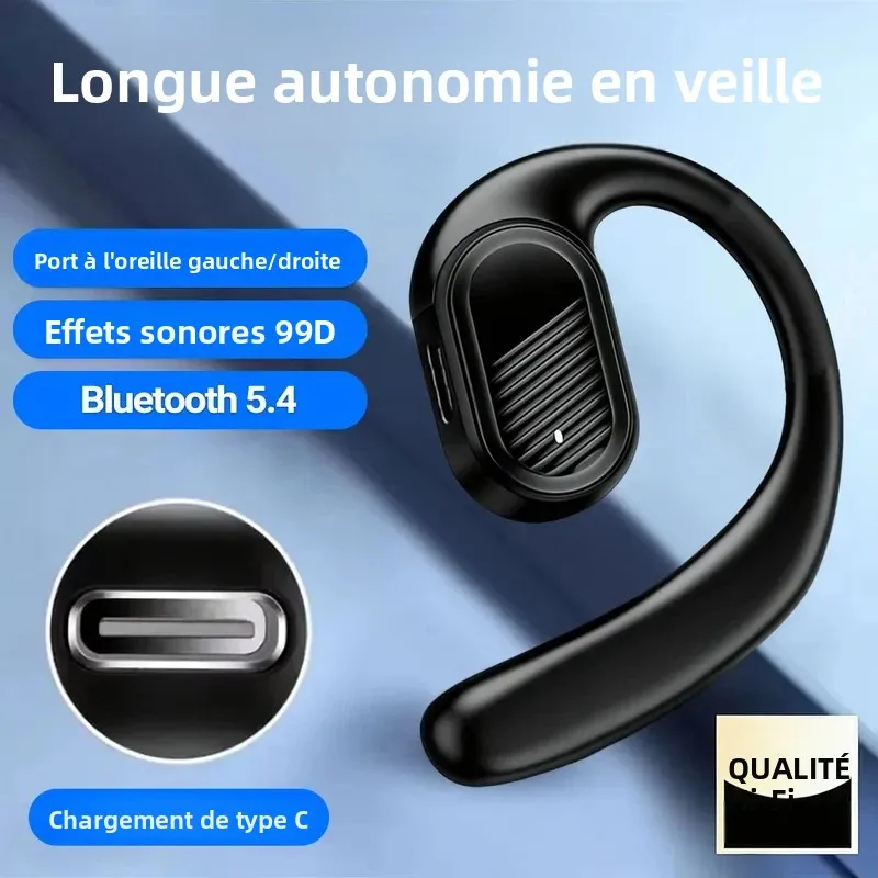 Écouteurs sans fil Bluetooth 5.4, universels, gauche et droite, avec micro, pour le sport, les affaires, la musique, système stéréo 99D