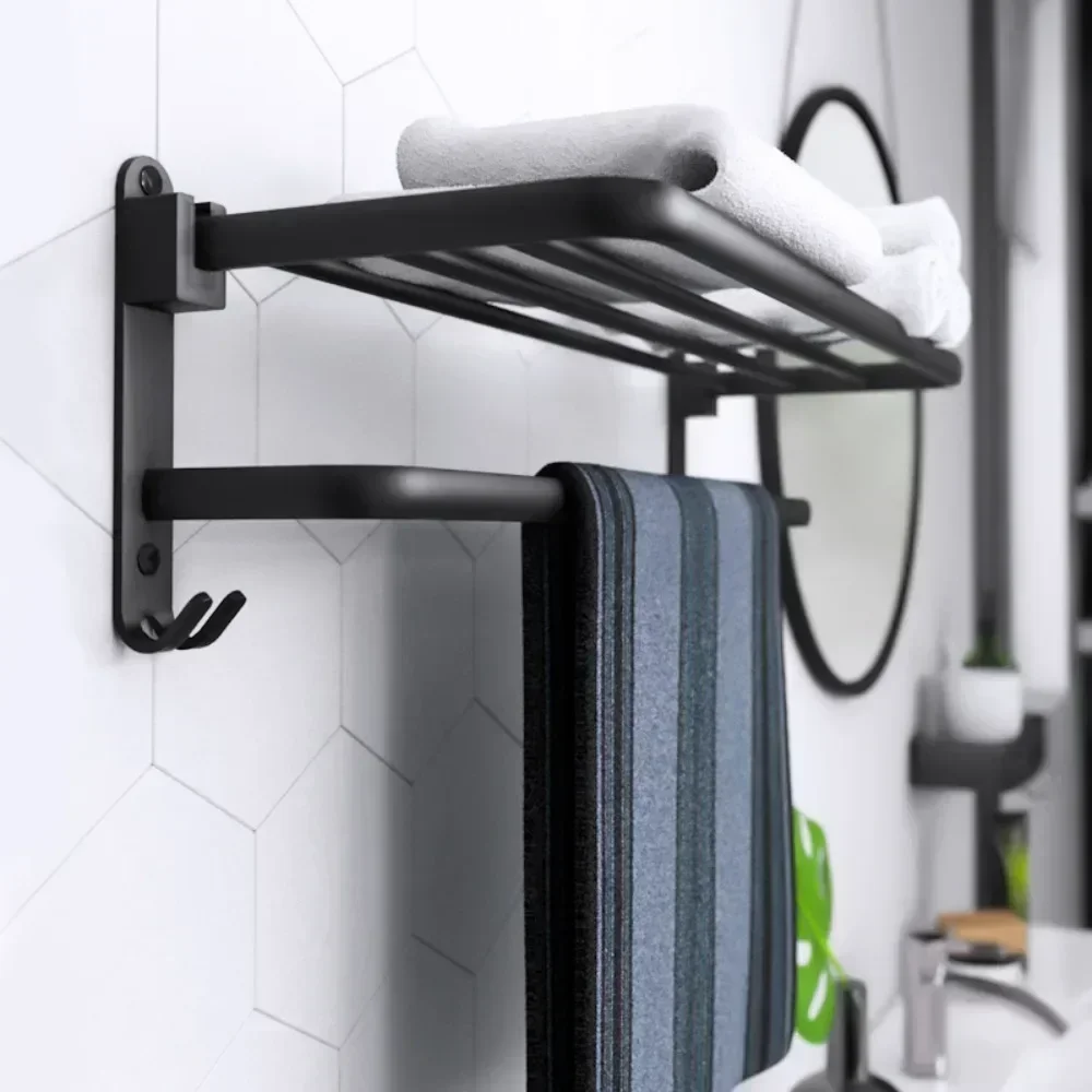 Bath Hardware Sets Storage Shelves Towel Rack Bars Black Aluminum Hooks Toilet Brush Holders Paper Tray Bathroom Accessories