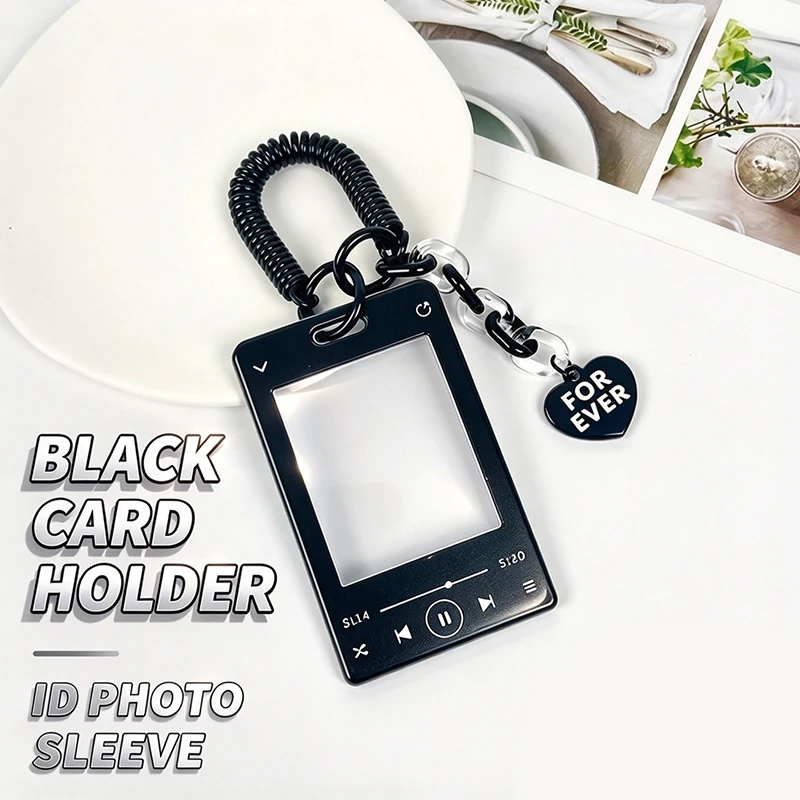 ABS Clear Photocard Holder Keychain Portable ID Credit Card Sleeve Protective Case With Key Ring For School Students Daily Use