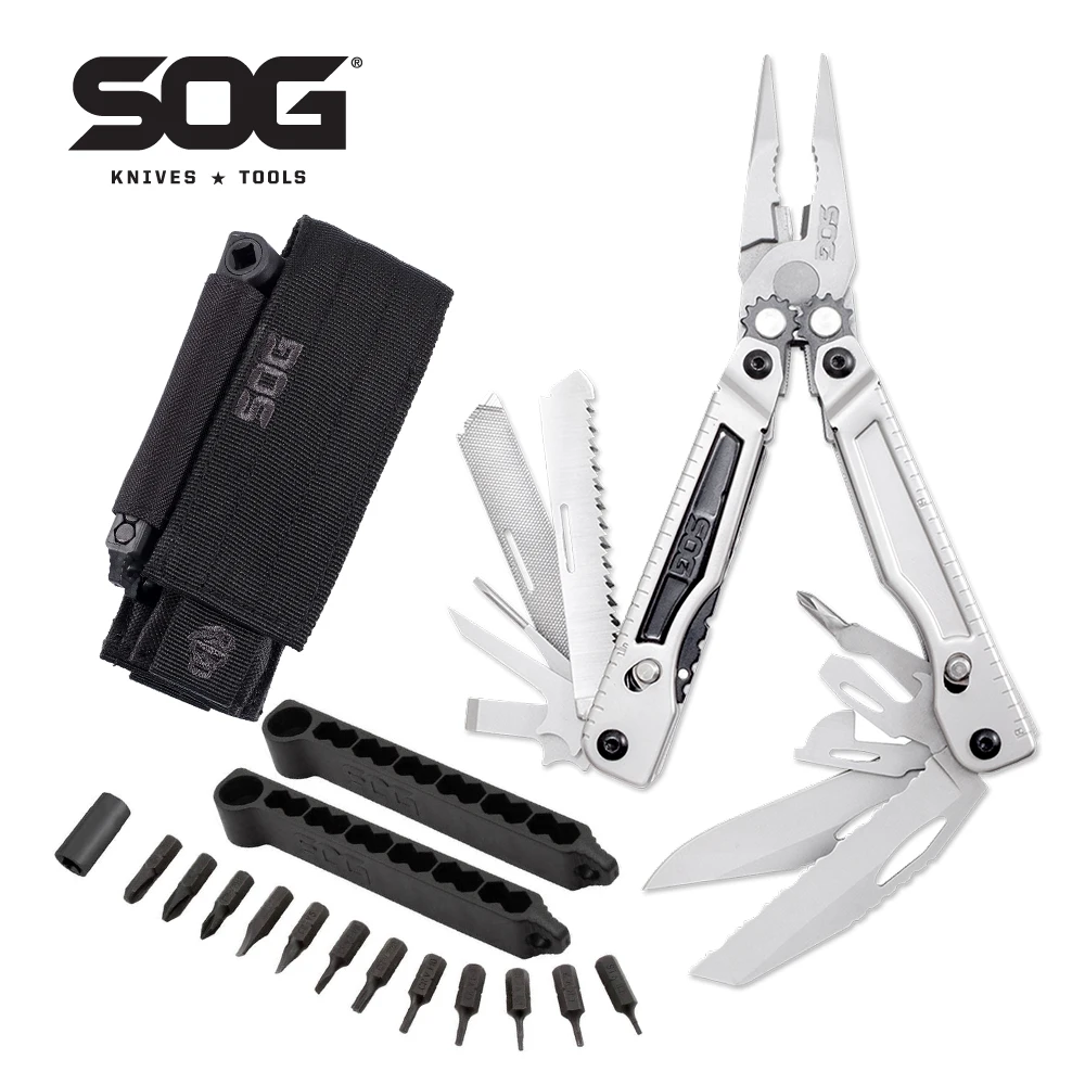 SOG 18 In1 POWERPLAY Professional Multifunctional Tactical Pliers with 2 Folding Knives Mini EDC Tools Outdoor Survival Supplies